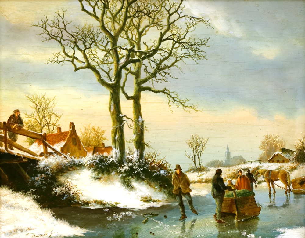 Auktionshaus Quentin Berlin  Gemälde Kruseman  Frederik Marinus  Nachfolge  Winterlandschaft mit Schlittschuhläufer